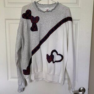 Vintage 80s Applique Hearts Sweatshirt XL Gray White Grandma Jerzees USA